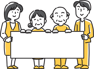 ボードを持つ年齢の違う男女4人