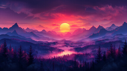 Sunset over mountain range