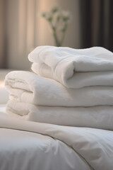 Fototapeta na wymiar Clean white towels on a hotel bed