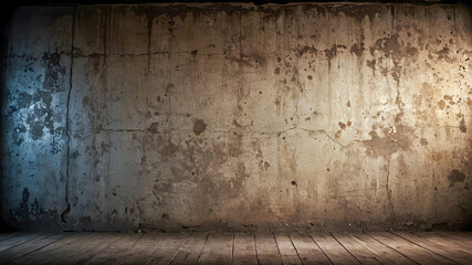 old grunge room with concrete wall and wooden floor, vintage background
