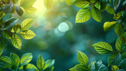 Close-up of green tree leaves in spring