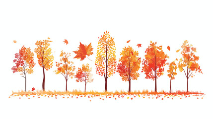 Autumn trees and isolated leaves on a white background