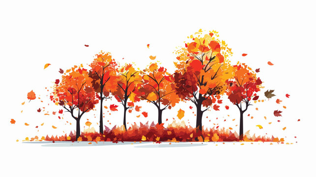 Autumn trees and isolated leaves on a white background