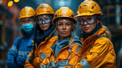 Group of people wearing yellow helmets and goggles