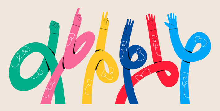 Hand count. Funny long hands counting zero to five. Colorful flat vector illustration