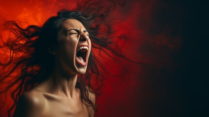 A screaming woman and a copyspace