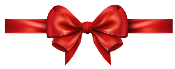 A red ribbon with a bow is drawn on a white background. The ribbon is long and has a shiny, silky texture. The bow is tied in a neat knot at the end of the ribbon