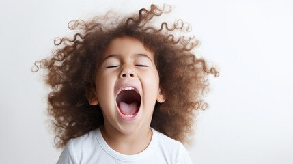A child Screaming and a copyspace on a white background 