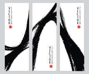 Black ink brush stroke banner. Japanese style. Vector illustration of grunge stains