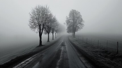 An empty road in foggy weather