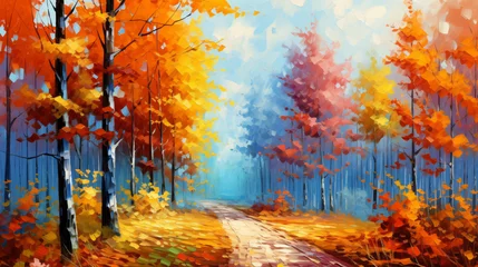  Oil painting landscape  colorful autumn forest .. © Natia