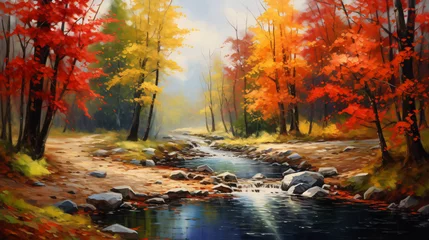 Keuken spatwand met foto Oil painting landscape  colorful autumn forest .. © Natia