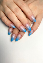 Obraz na płótnie Canvas Blue Ombre Gel Nails Polish Manicure