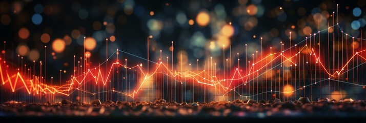 Close-up financial stock market graph with various data points and trend lines on digital screen - obrazy, fototapety, plakaty