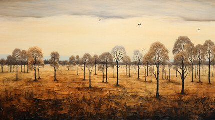 Oil painting of trees in a field ..
