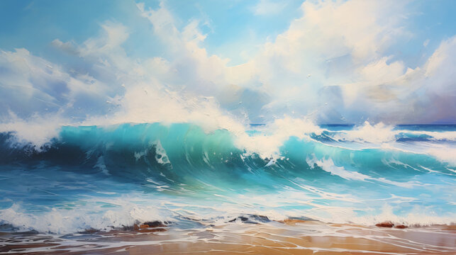 Oil painting of the sea on canvas. 