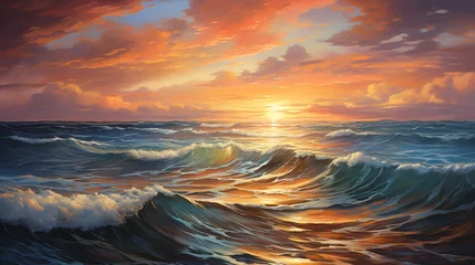 Poster Oil painting on canvas. Sunset on the sea .. © Natia