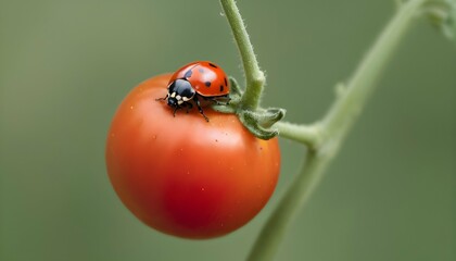 A Ladybug Resting On A Ripe Tomato