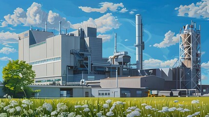 Industrial Plant Amidst Greenery, Clean Energy Production Concept,sustainable city,ESG environment social governance investment business concept.,Carbon Tax
