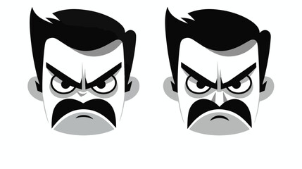 black and white angry facial expression cartoon 