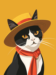 cat with hat flat illustration