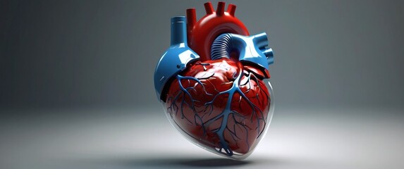 3D model of bionic human heart in futuristic style with space for text - obrazy, fototapety, plakaty
