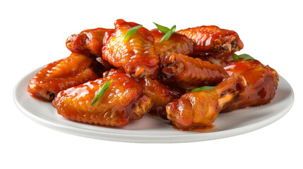 Mango Habanero Wings on a plate isolated on transparent png background. Generative ai 