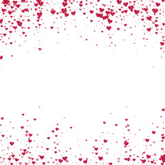 Fototapeta premium Red hearts scattered on white background.