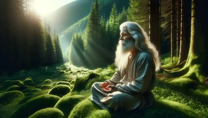 Deurstickers Zen in Nature: Monk's Forest Meditation © Maquette Pro