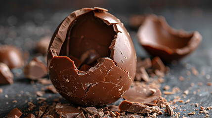 Open broken chocolate Easter egg ..