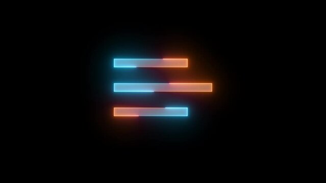 Neon three line icon brown cyan color glowing animation black background