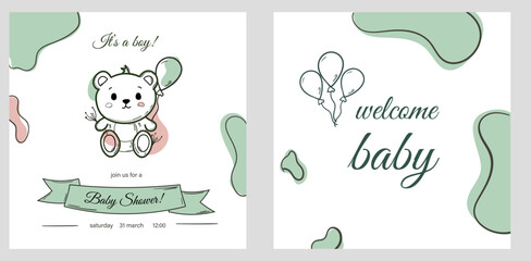 baby shower invitation template with doodle element and typography design in hand draw style. vector