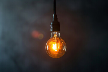 Glowing Light Bulb on Dark Background Concept