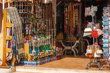 Souvenir shop on street in tourist resort town. Sharm el Sheikh, Egypt, April 22, 2008