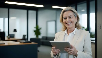 Smiling mature professional business woman bank manager, Businesswoman working in warehouse