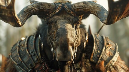 3D CG moose wearing warrior gear hyperrealistic texture
