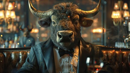 Buffalo in tuxedo mafia style - obrazy, fototapety, plakaty