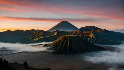 sunrise in the Bromo mountain, Java, Indonesia - obrazy, fototapety, plakaty
