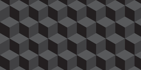 Seamless abstract black and gray stripe rectangles hexagon type cube geometric pattern. modern square diamond mosaic pattern. retro ornament grid tiles and wallpaper used for background.