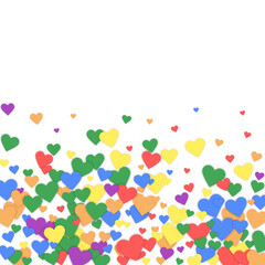 Rainbow colored scattered hearts. LGBT valentine