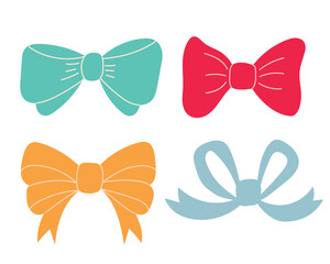 Bow hand drawn vector illustrations set. Bowknot cliparts. Hair accessories.