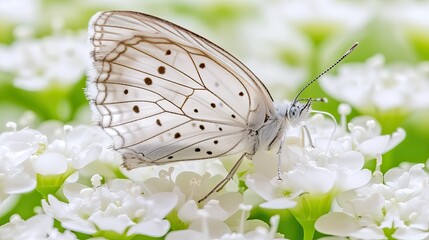 A white butterfly is sitting on a flower