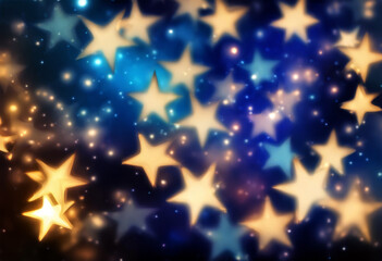 Fototapeta na wymiar lights shape festive bright bokeh Abstract background stars blurred blue background Shiny