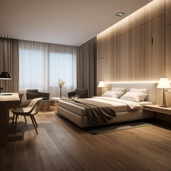 Modern sea view bedroom / 3D rendering