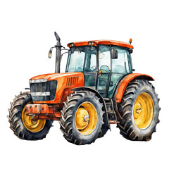 Tractor watercolor illustration, farming vehicle vector illustration clipart, farming tool, agriculture clipart, isolated on white background