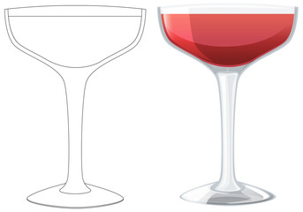 Outlined and colored wine glasses side by side.