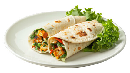 Paneer Tikka Wrap on a plate isolated on transparent png background. Generative ai 