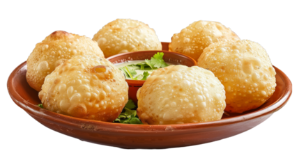 Pani Puri on a plate isolated on transparent png background. Generative ai 