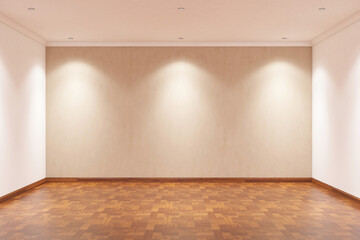 3d rendering of empty room, parquet floor with cream paint wall background. Set 5