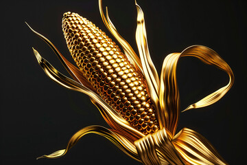 Fototapeta premium golden cron, matte golden ear of corn in 3d, corn on the cob